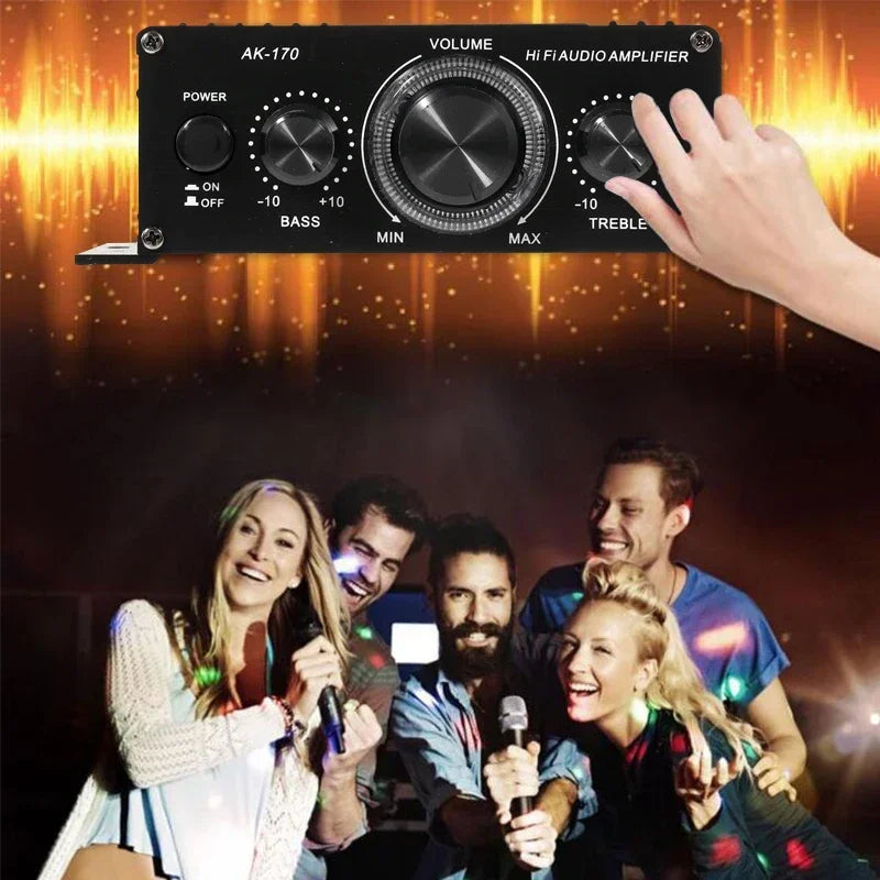 AK170 Mini Digital Power Audio Car Amplifier Blue Light Stereo Audio Amplifier for Home Theater Club Party Music 200Wx2 Power Vue