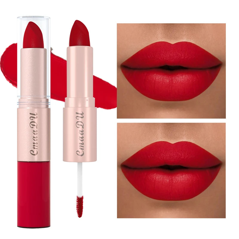12 Colors 2-in-1 Silky Velvet Matte Lip Gloss Lipstick Cosmetics Long Lasting Waterproof and Sweat Proof Nude Pink Lips Makeup Vue