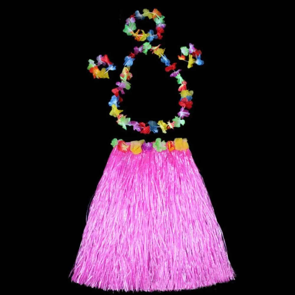 Ladies Women Hawaii Fancy Dress Grass Skirt Hula Hawaiian Full Vue pink