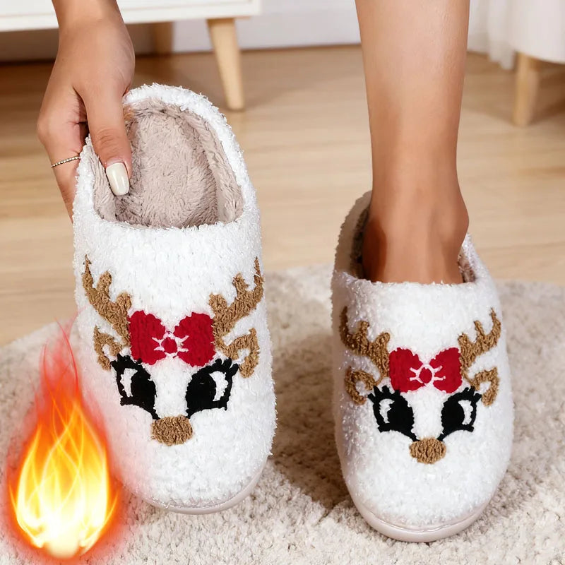 Winter Christmas Plush Cotton Slippers Cute Cartoon Home Indoor Anti Slip Soft Cozy Shoes for Men Women Couple Vue