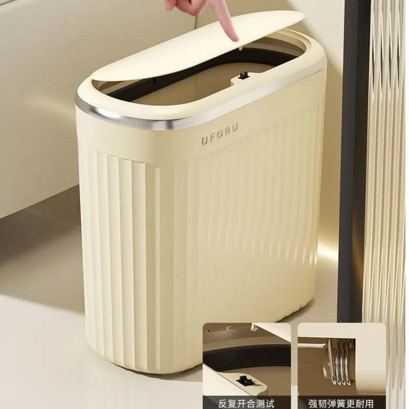 Large Trash Can With Push Lid Premium Capacity Odor Sealing For Bathroom Toilet Narrow Gap Home Use For Families And Guests Vue