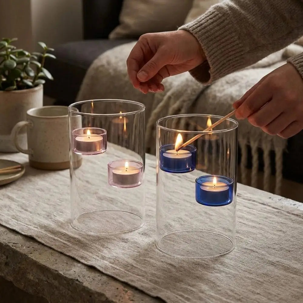 Cylinder Shape Glass Tealight Candle Holder Romantic Exquisite Windproof Candlestick Versatile Transparent Aromatherapy Holder Vue