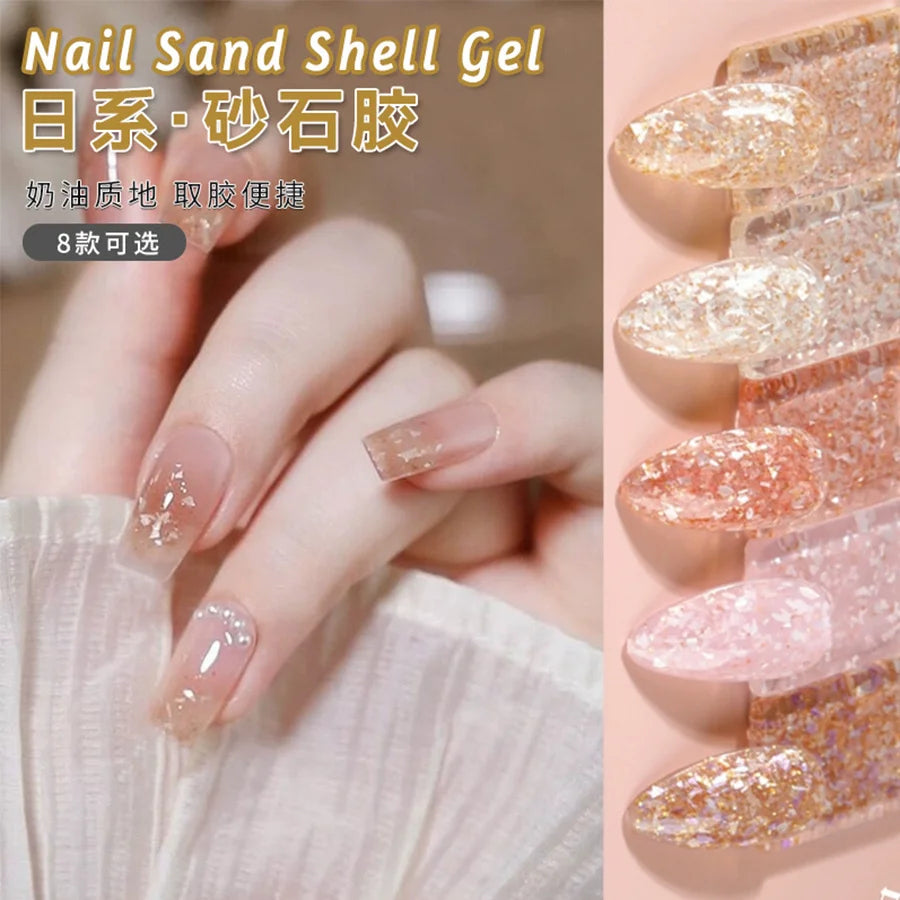 1pc Sand shell nail gel nail polish gel nail art ice transparent color popular color laser flash easy apply Daily Festivals 5ml Vue