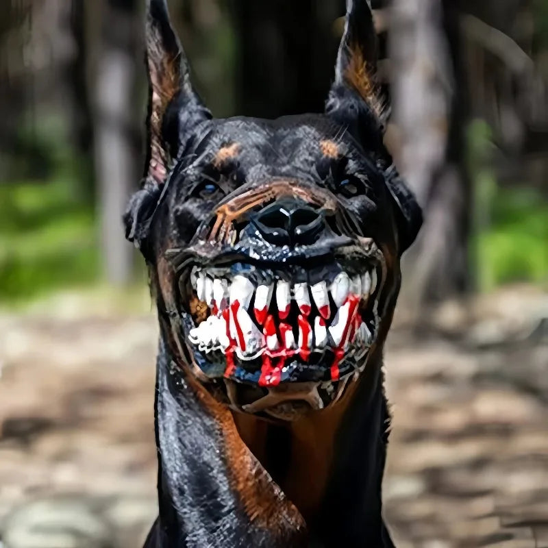 Werewolf Dog Muzzle with Realistic Fangs and Scary Teeth Hilarious Halloween Costume Prop for Anti Bite Chew Scavenging Training Vue