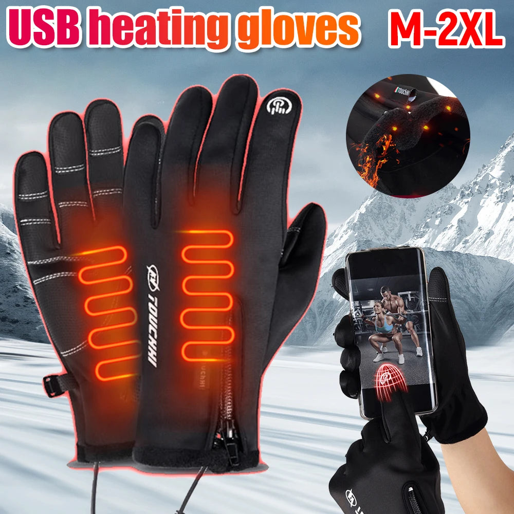 USB Heated Winter Ski Gloves Touch Screen Thermal Gloves Fleece-Lined Windproof Anti-Slip for Cycling Hiking Driving Outdoor Vue