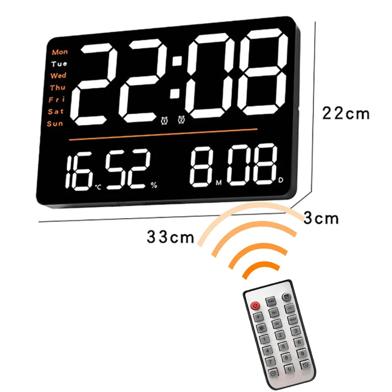 Multifunctional Wall Clock Simple Large Screen LED Living Room Clock Temperature Hygrometer Clock Timing Countdown with Remote Vue Black