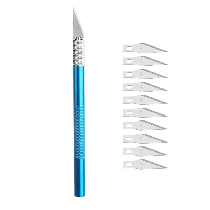 5pcs Blade Fniiva Engraving Cutter withMetal Handle Craft Carving Sculpture Paper Non-Slip Knife DIY Repair Hand Leather Tools Vue Blue