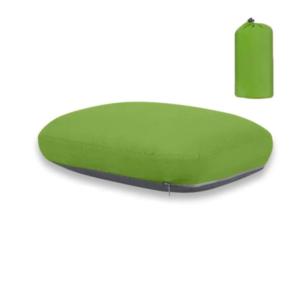 Breathable Slow Rebound Camping Pillow Removable Soft Sleeping Pillow Space-saving with Storage Bag Cervical Pillow Lunch Break Vue Green