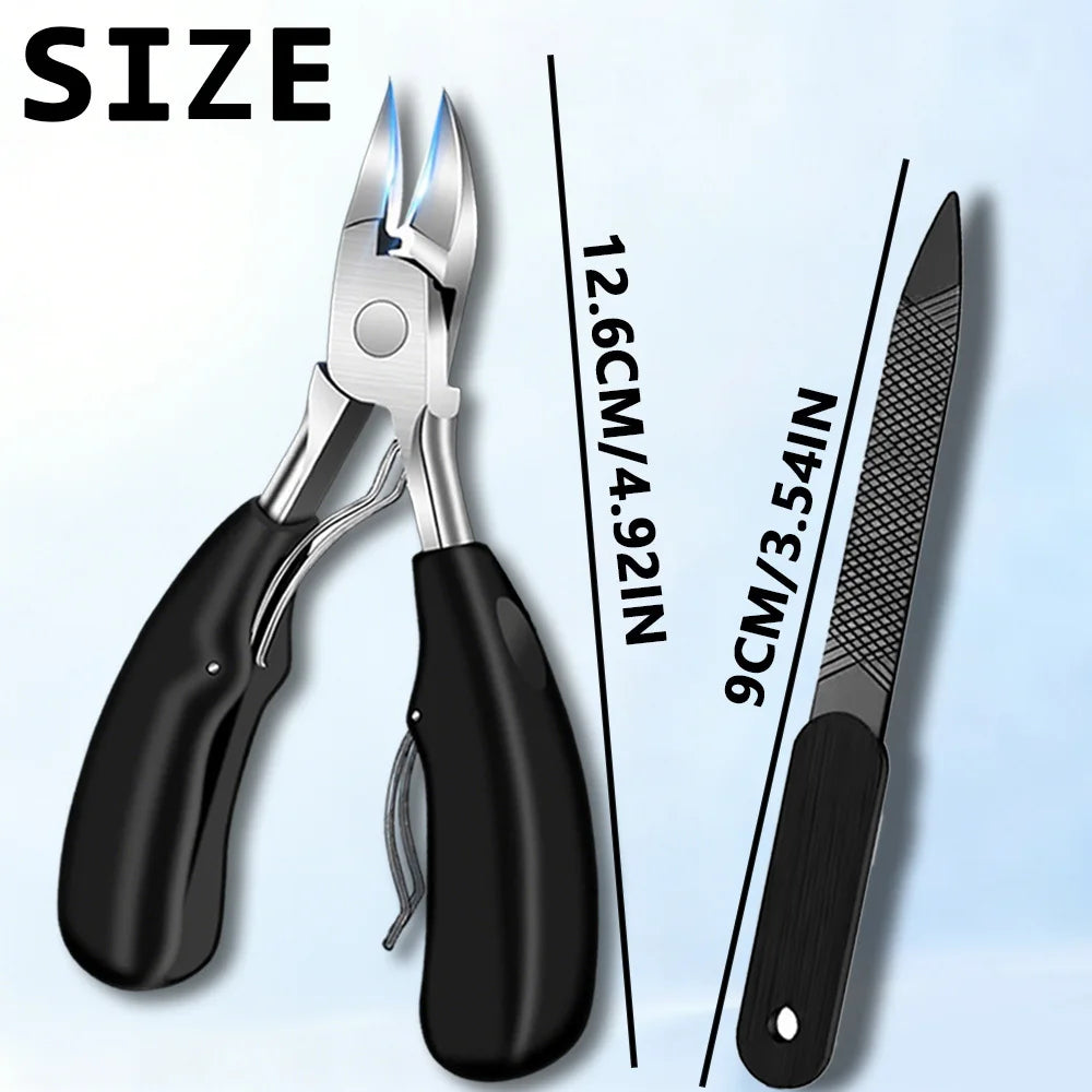 2pcs Set Anti-Splash Curved Nail Clippers Premium Nail Clippers Concave Edges, Thick Nail Wide Opening, Curved Cuticle Trimmer Vue Black 2pcs