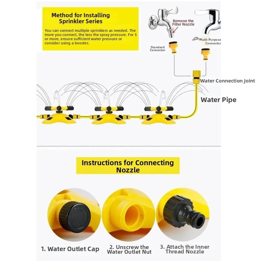 3-Arm Rotating Sprinkler Durable Heavy Duty 360 Degree Sprinkler Adjustable Wide Coverage Garden Sprinkler Flower Bed Vue