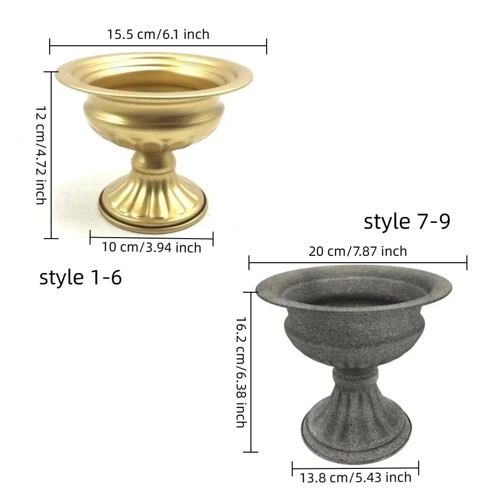 European Retro Flower Vase Metal High-footed Urn-shaped Vase Elegant Luxury Flower Pots Hotel Vue