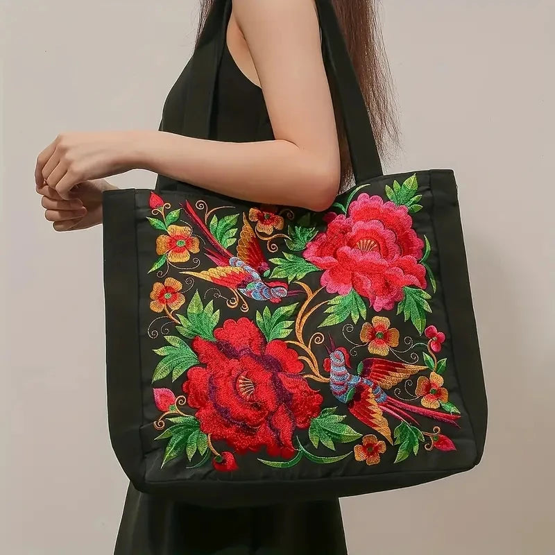 Ethnic Phoenix Embroidered Women's Shoulder Bag Receptor Canvas Casual