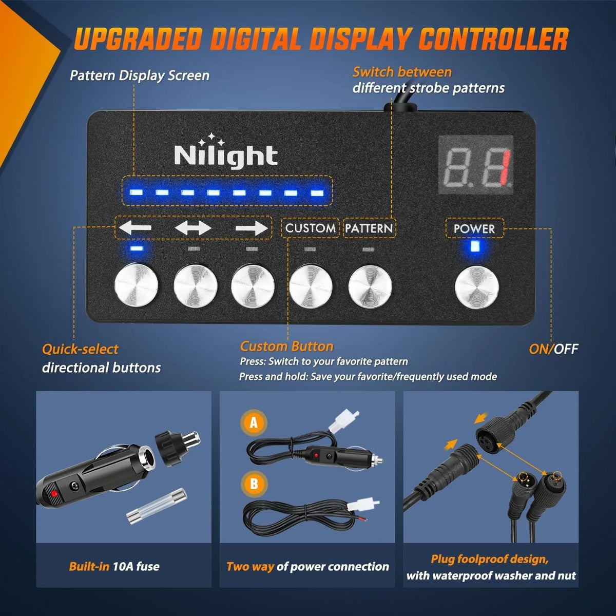 Nilight 8PCS LED Strobe Lights with Controller 12V 24V Sync Feature Amber LED Surface Mount Emergency Hazard Warning for Vehicle Vue