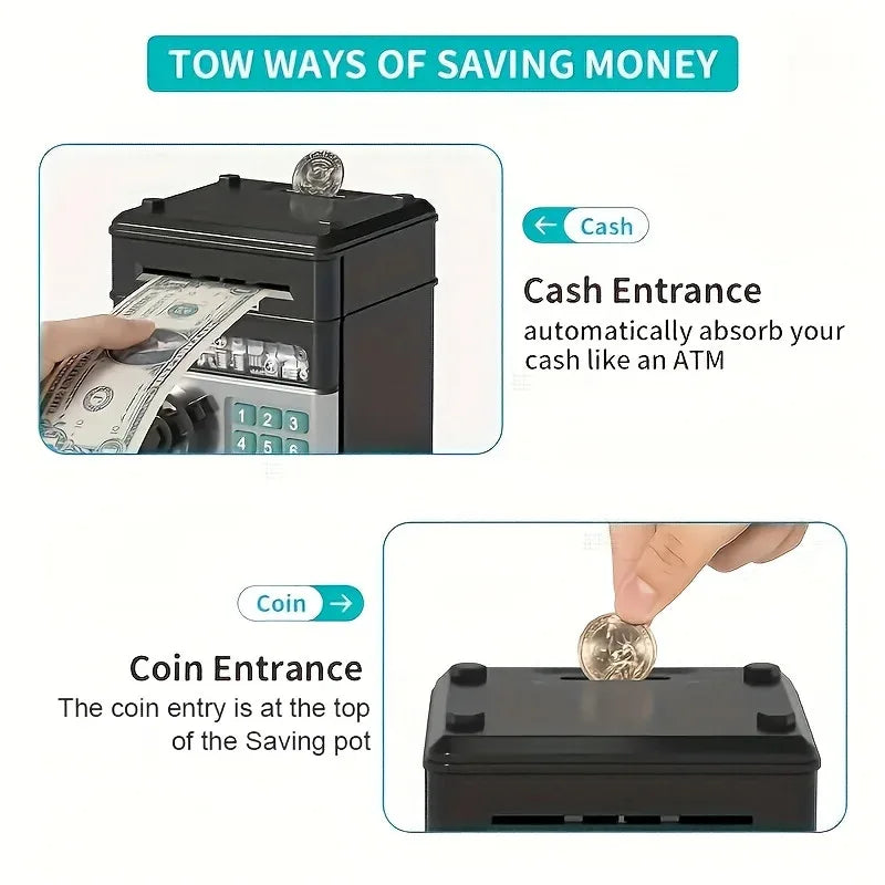 Kids ATM Piggy Bank Mini Safe with Password Lock & Coin Counter Kids Coin Bank Vue