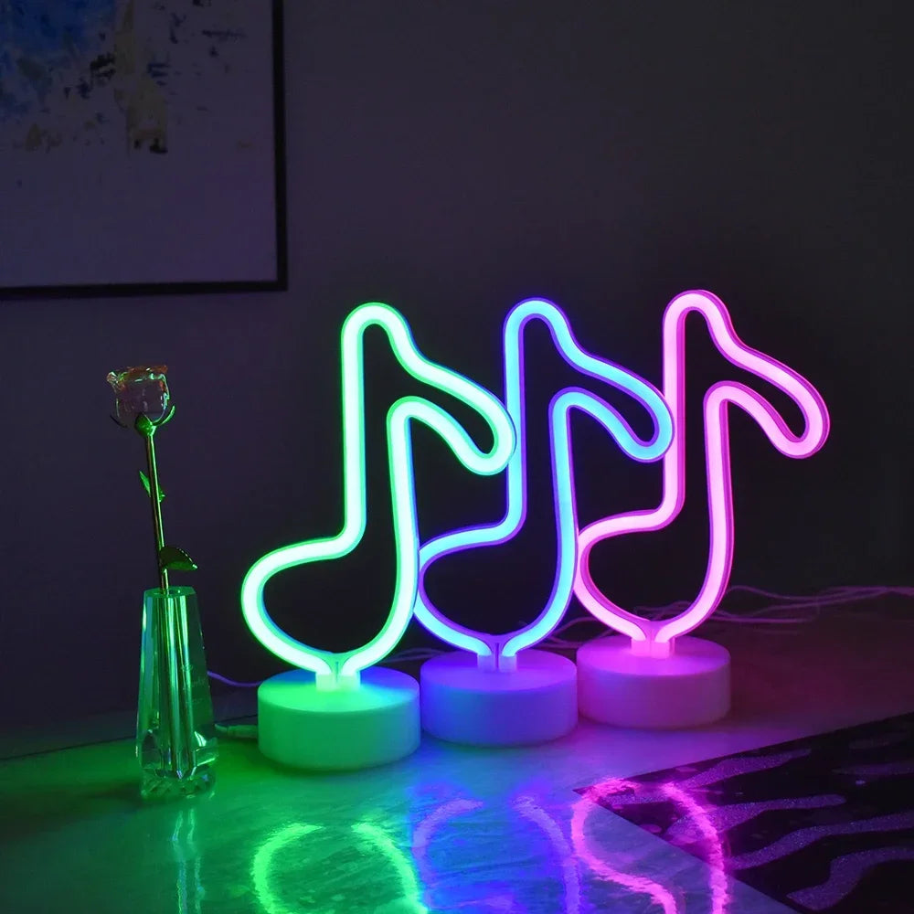 Creative LED Music Shape Neon Night Light Battery USB Table Night Lamp Christmas Gift For Kids Rooms Bedroom Party Decoration Vue