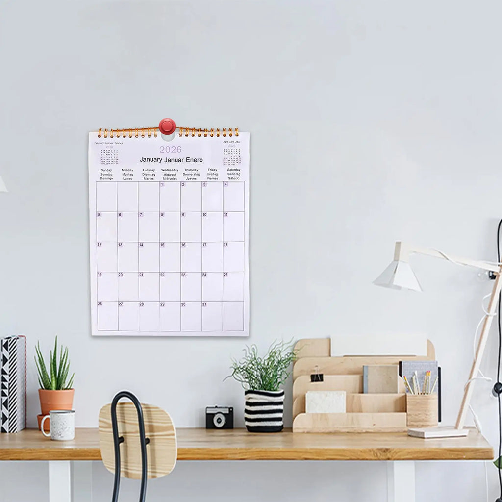2026 Wall Calendar 12-Month Multilingual Coil Planner Modern Decorative Planner for Home, Office, School & Dorm Room Decor Vue