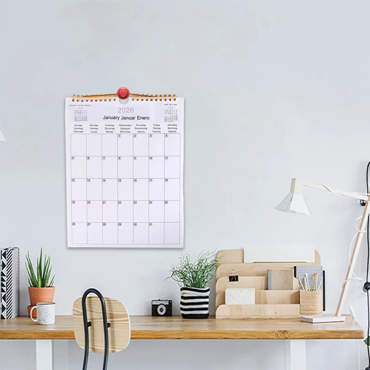 2026 Wall Calendar 12-Month Multilingual Coil Planner Modern Decorative Planner for Home, Office, School & Dorm Room Decor Vue