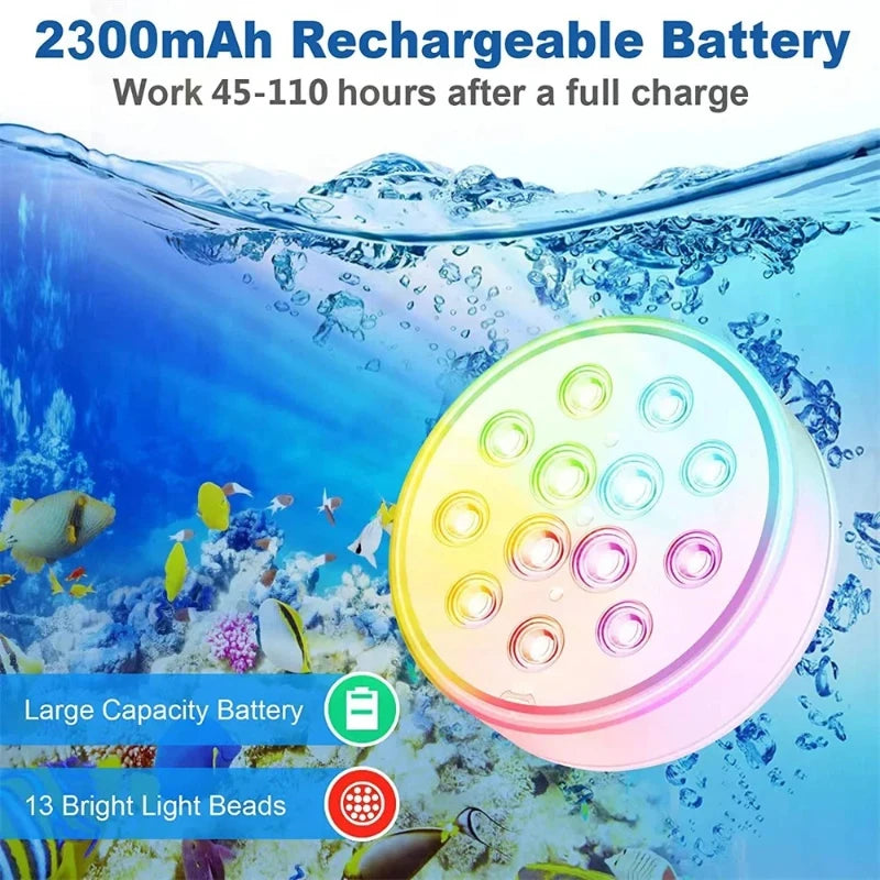 USB Pool Lights Rechargeable Submersible LED Lights with Remote RF IP68 Underwater Waterproof Pond Light for Inground Pool Decor Vue