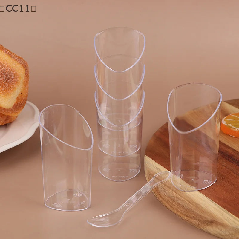 CC1110Pcs Plastic Pudding Cups 10 Spoons Ice-cream Mousse Dessert