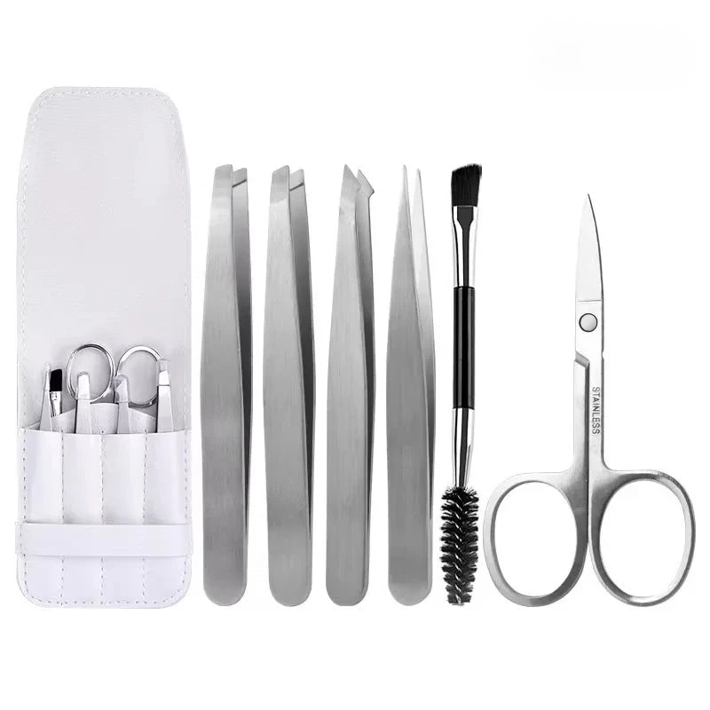 Precision Tweezers 4/6Pcs Tweezers Set Professional Stainless Steel Curved Scissors for Women and Men Eyebrows for Ingrown Hair Vue 6pcs-silver