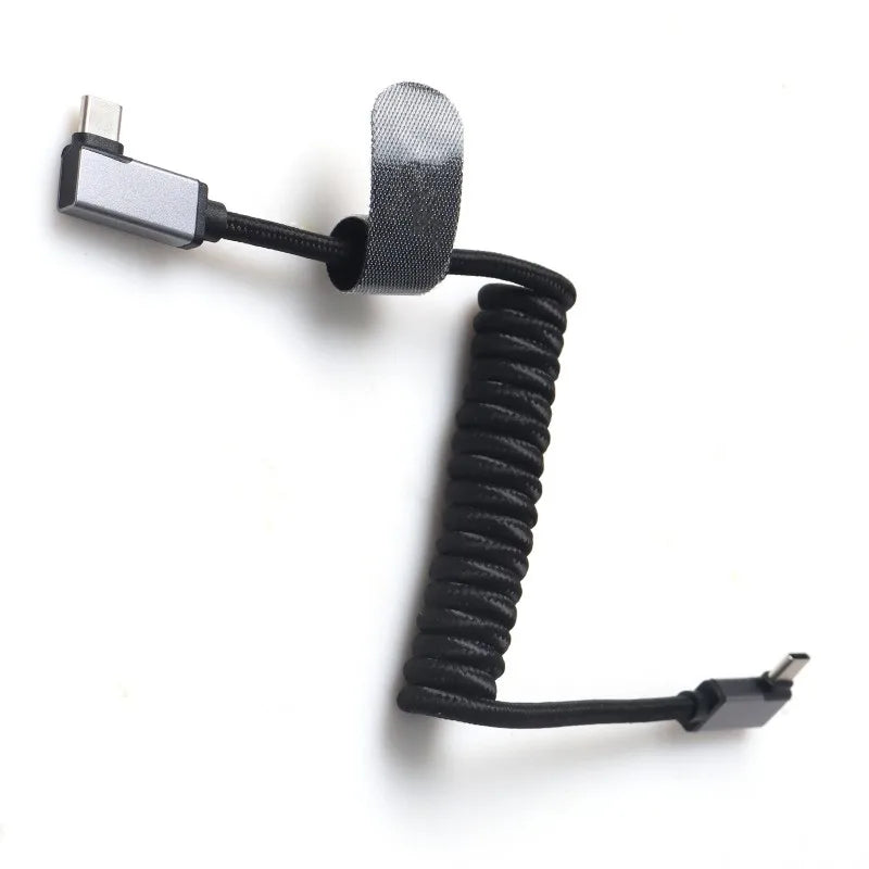 Hot-Type C Double Elbow Metal Head Nylon Spring Data Cable For Electrical Vue