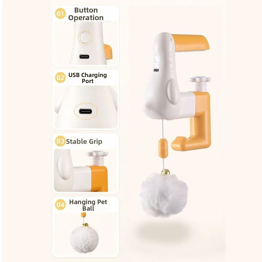 Rechargeable Automatic Lifting Cat Toy Ball Clip on Bite Resistan Kitten Teasing Toy Stretchable Automatic Electric Cat Toy Vue