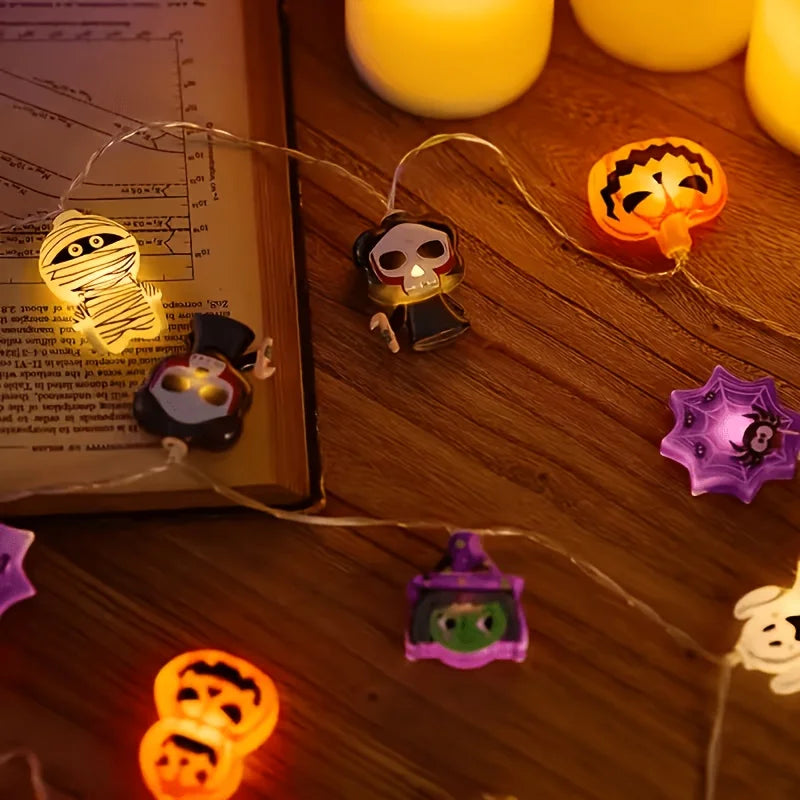 Halloween Mixed Cartoon Character LED String Lights, Pumpkin Ghost Skeleton Witch Spider Fairy Lights for Halloween Party Decor Vue