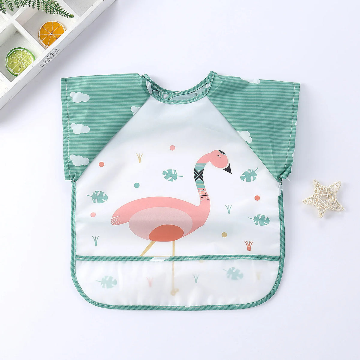 0-3Y Boys Girls Burp Clothes Smock Infant Baby Cartoon Sleeveless Waterproof Eating Toddler Art Apron Animal Smock Soft Baby Bib Vue B165 Green Bird 0-3Y
