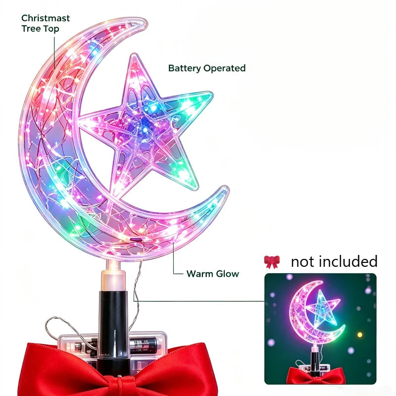 Christmas Tree Topper LED Star, Sparkling Five Pointed Ornament for Holiday Home Party Decorations Vue RGB No plug