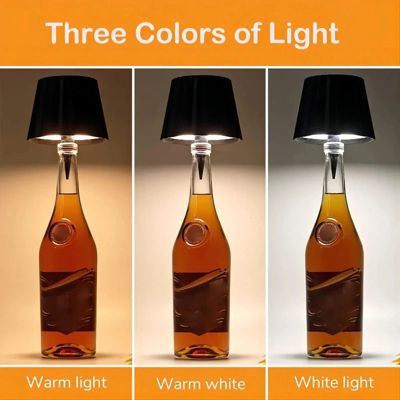 Wireless Bottle Table Lamp Touch Control 3 Colors and Stepless Dimming Night Lamp for Outdoor Bar Wine Bottles Decor Desk Lights Vue