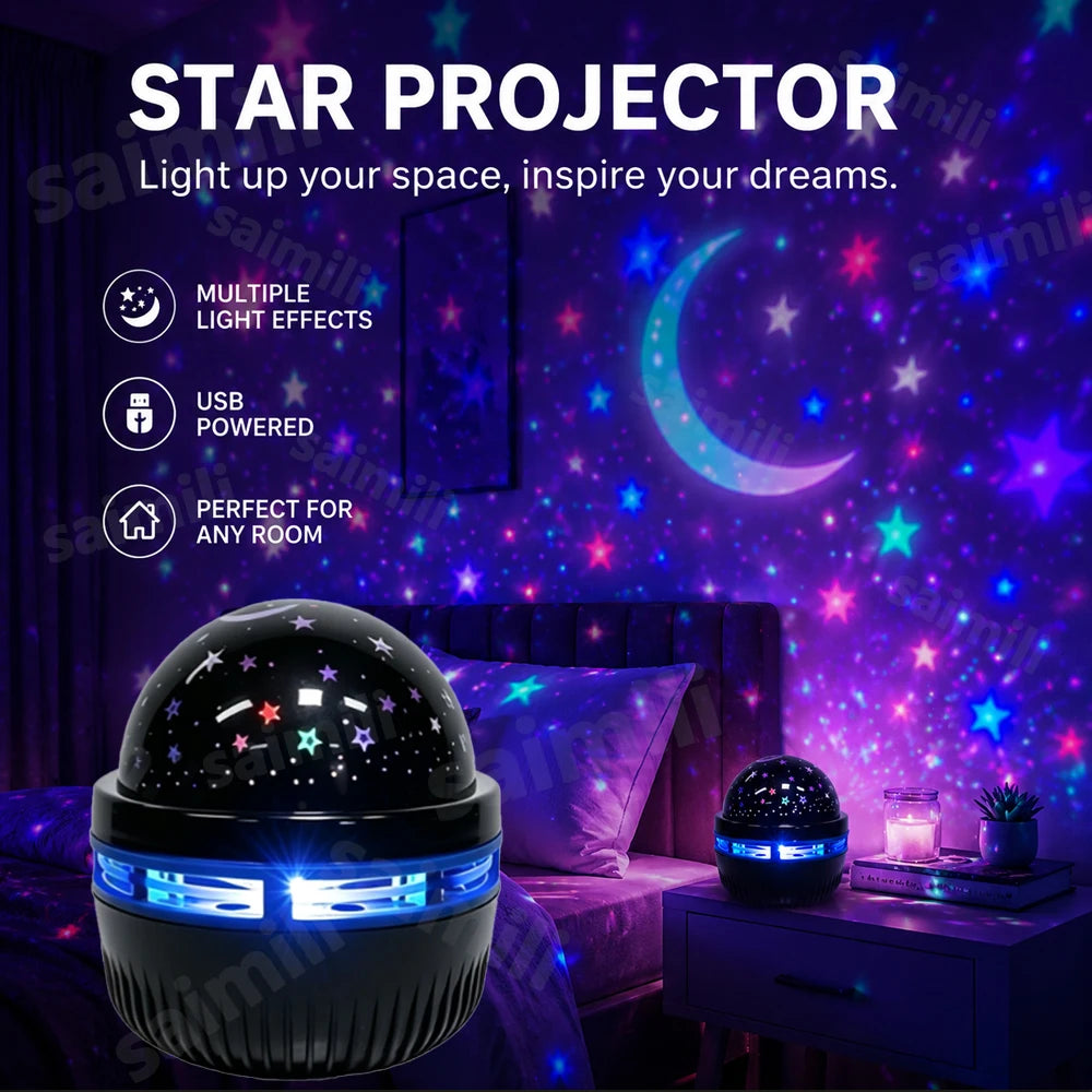 RGB Starry Sky Projector Lamp USB Plug Play Colorful Aurora Night Light For Gaming Room Home Theater Wall Decor Vue
