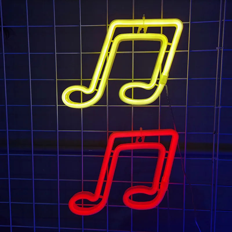 Musical Notes LED Neon Sign USB/Battery Powered LED Light for Bedroom Room Decoration Gift Night Light Decoration Party Holiday Vue