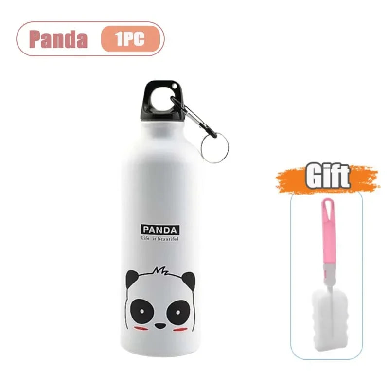 500ML Cartoon Aluminum Water Bottle Cute Animal Print Stainless Steel Water Bottle with Lid Insulated Mug Coffee Mug Vue Panda-1PC