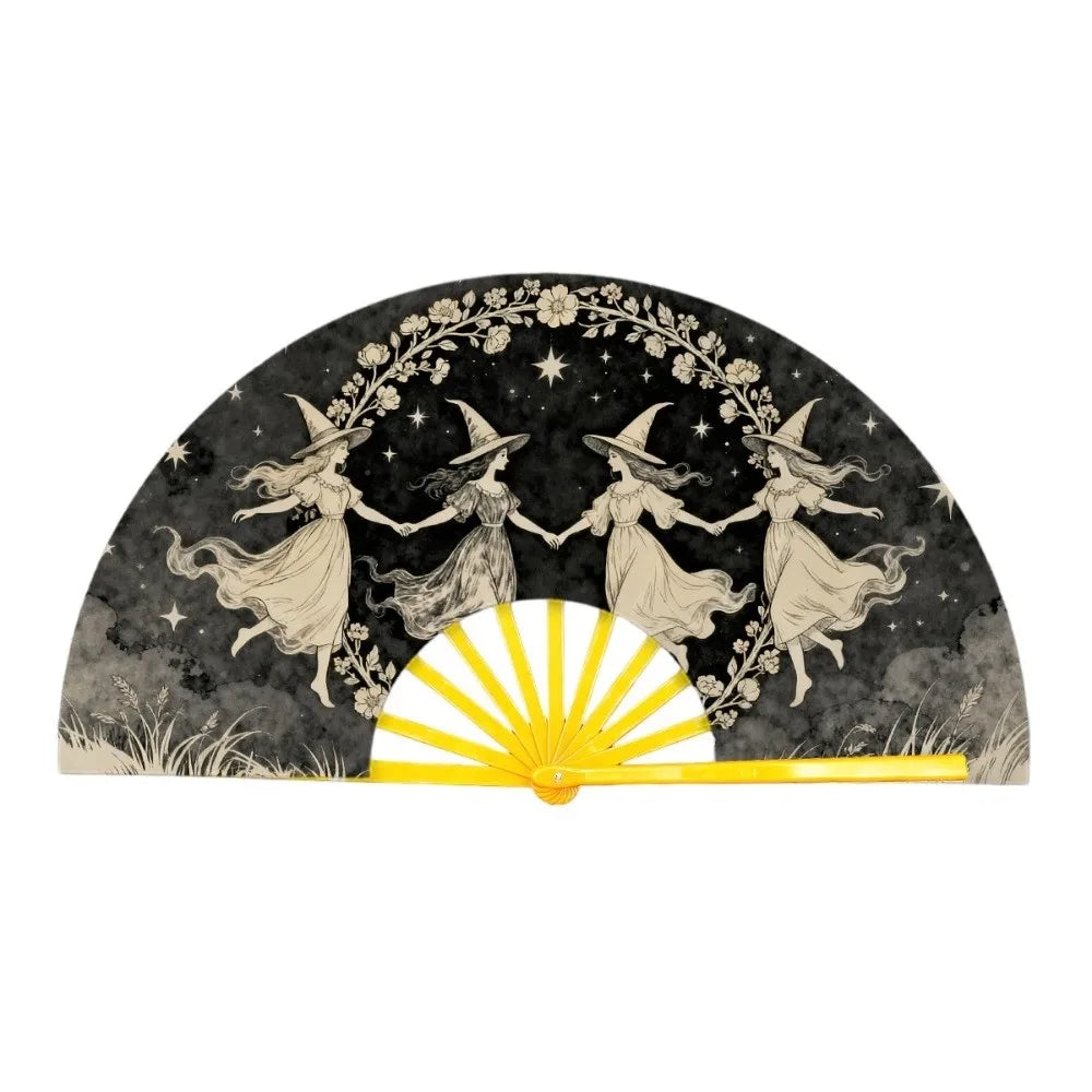 Handmade 33cm 13in Large Hand Fan Handheld Witch Kung Fu Fan Portable Black Folding Hand Fan Party Vue