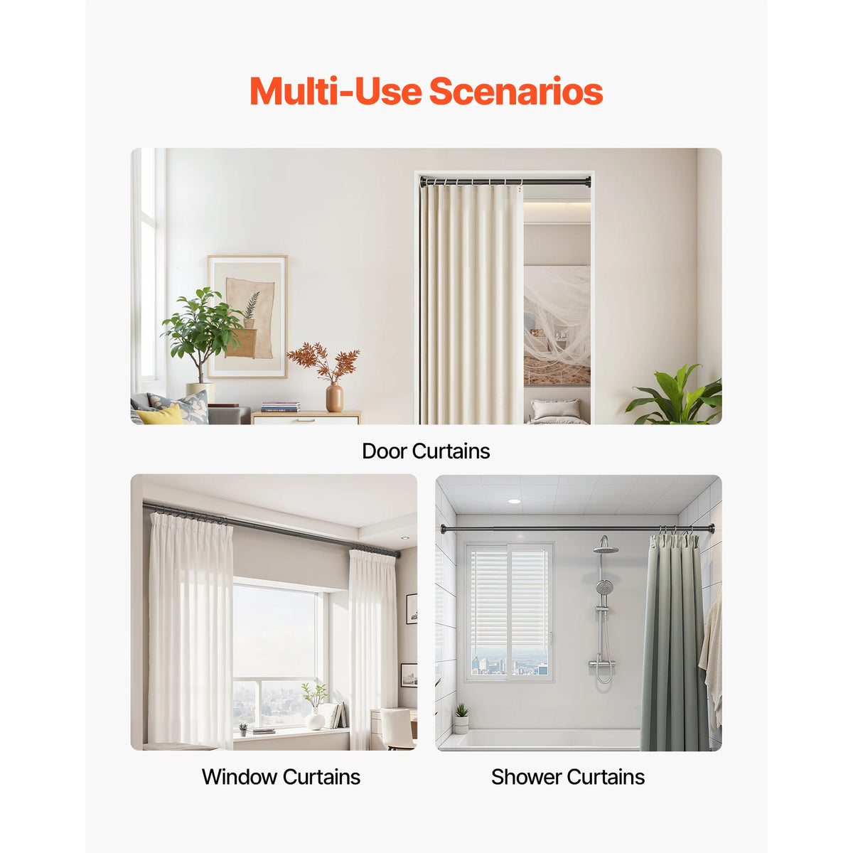 Tension Shower Curtain Rod 28–76 In | Stainless Steel, No-Drill Tension Shower Rod Vue