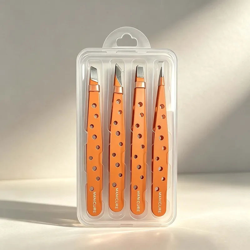 1/4pcs New Round Hole Stainless Steel 96° Slant Tip Eyebrow Tweezers For Eyebrow Plucking Eyelash Extension Beauty Makeup Tool Vue