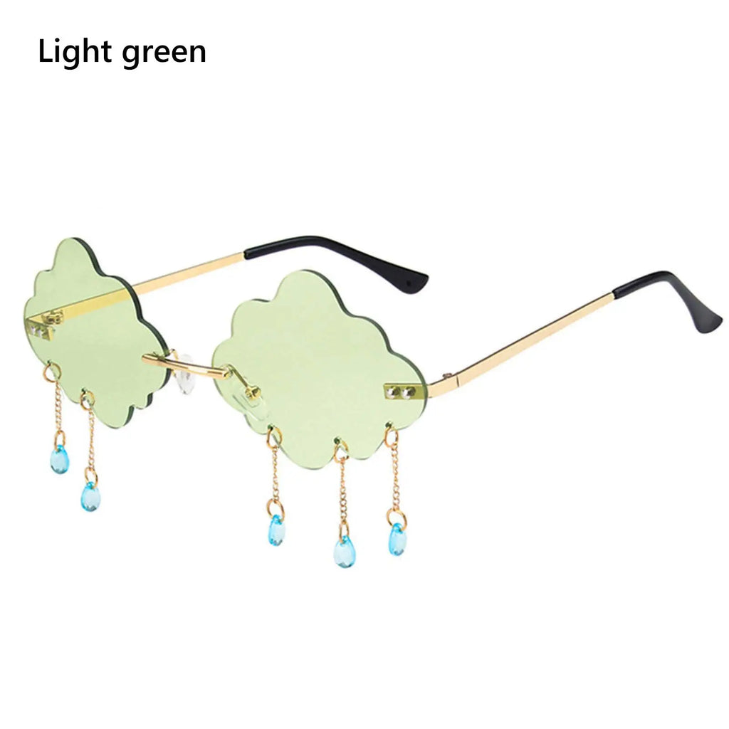 Men Women Shades UV400 Rimless Sunglasses Disco Glasses Clouds Tassel