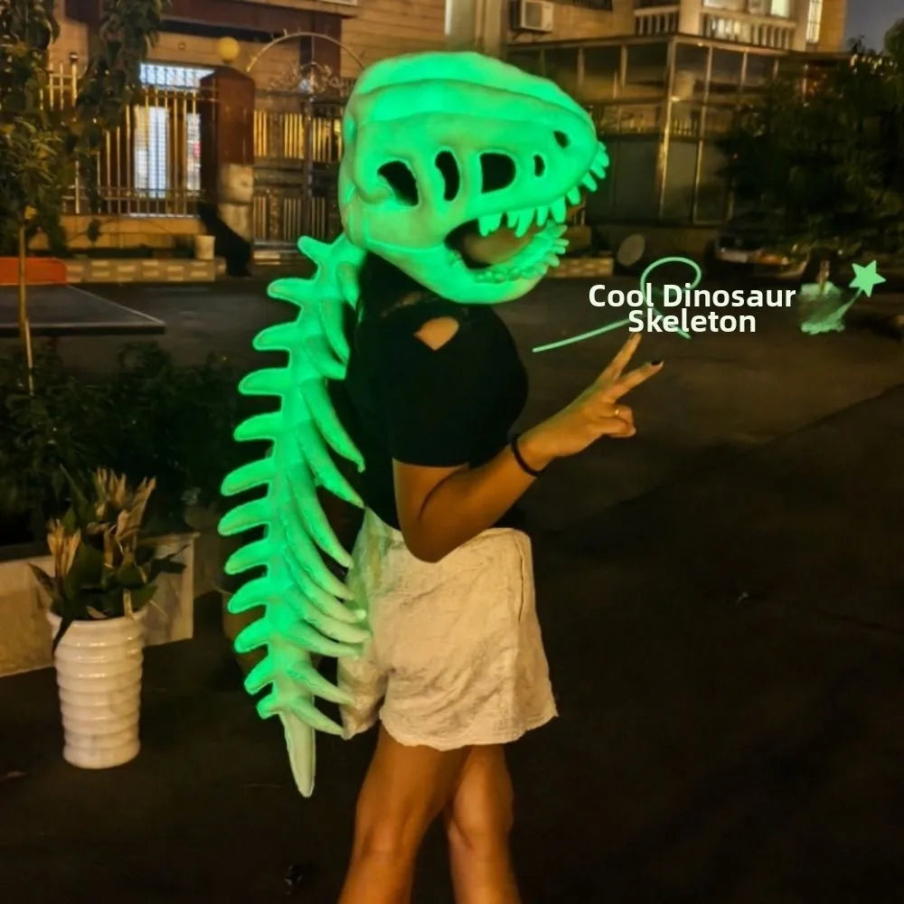 Luminous Dinosaur Skeleton Mask Headgear Glow in The Dark 3D Dinosaur Bone Head Hat Creative 75/116CM Funny Cosplay Headwear Vue