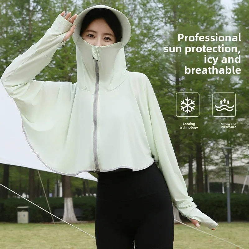 Ice Silk Hooded Sun Protection for Women Brim UV Blocking Breathable Cooling Outdoor Cycling Travel Casual Daily Cover Up Vue