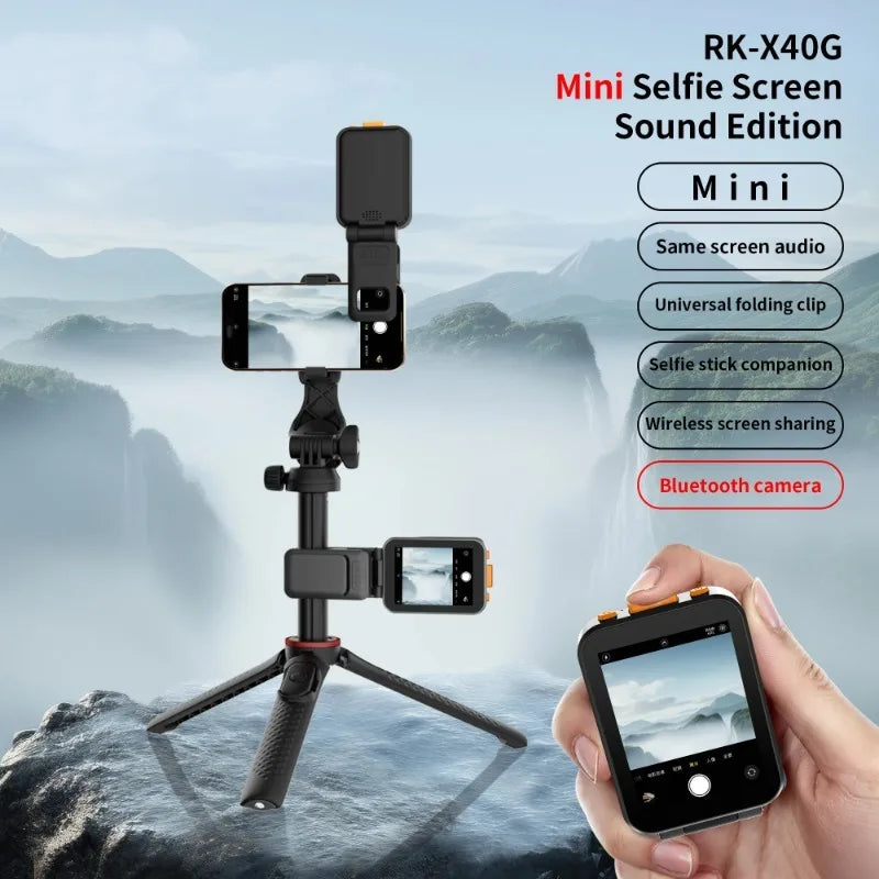 Mini Portable Selfie Phone Screen For iPhone Vlog Selfie Monitor with Sound Projection Bluetooth Remote Photography RK-X40G Vue