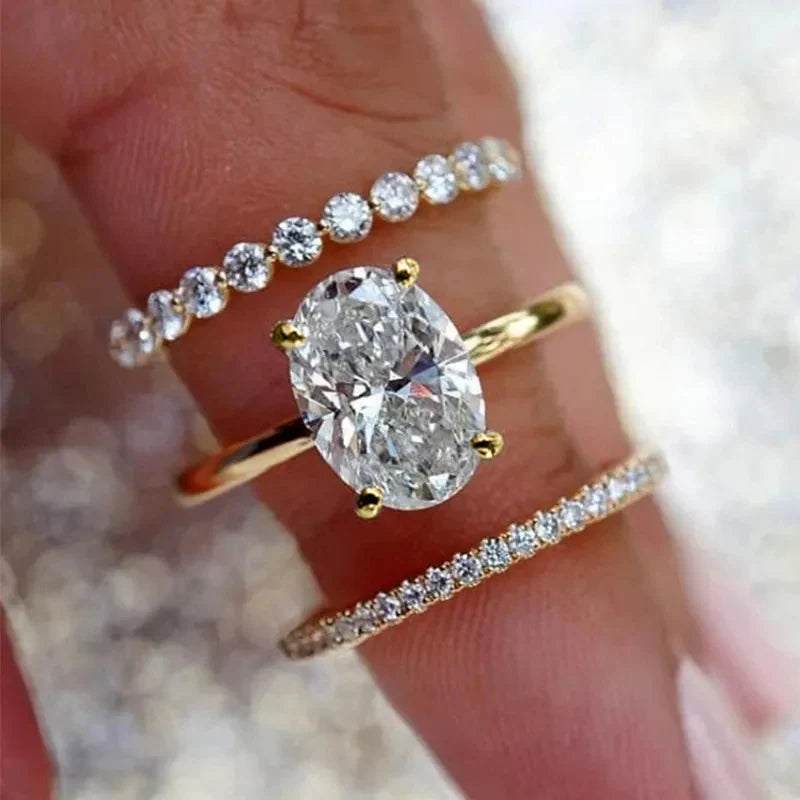 Huitan 3-Piece CZ Bridal Ring Set for Women | Stacking Rings Bridal Ring Set Vue A192 10