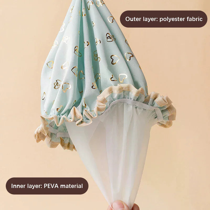 1pcs Waterproof Shower Cap Double Layer Elastic Shower Hair Cover Women Supplies For Kitchen Bathroom Shampoo Caps Bathing Hat Vue
