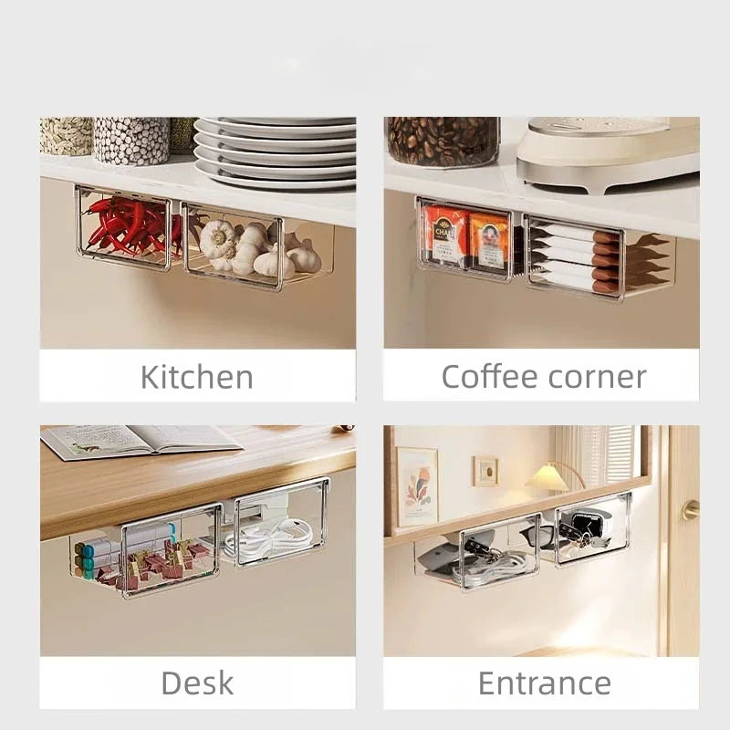 Plastic Drawer Style Storage Box Self Adhesive Large Capacity Makeup Storage Container Transparent Space Saving Vue
