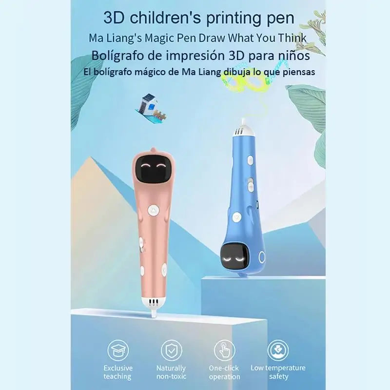 3D Printing Pen Low Temperature Built-in Battery Voice Broadcast 1.75mm PCL Filament 3D Pen Drawing DIY For Kids Grils Boys Gift Vue