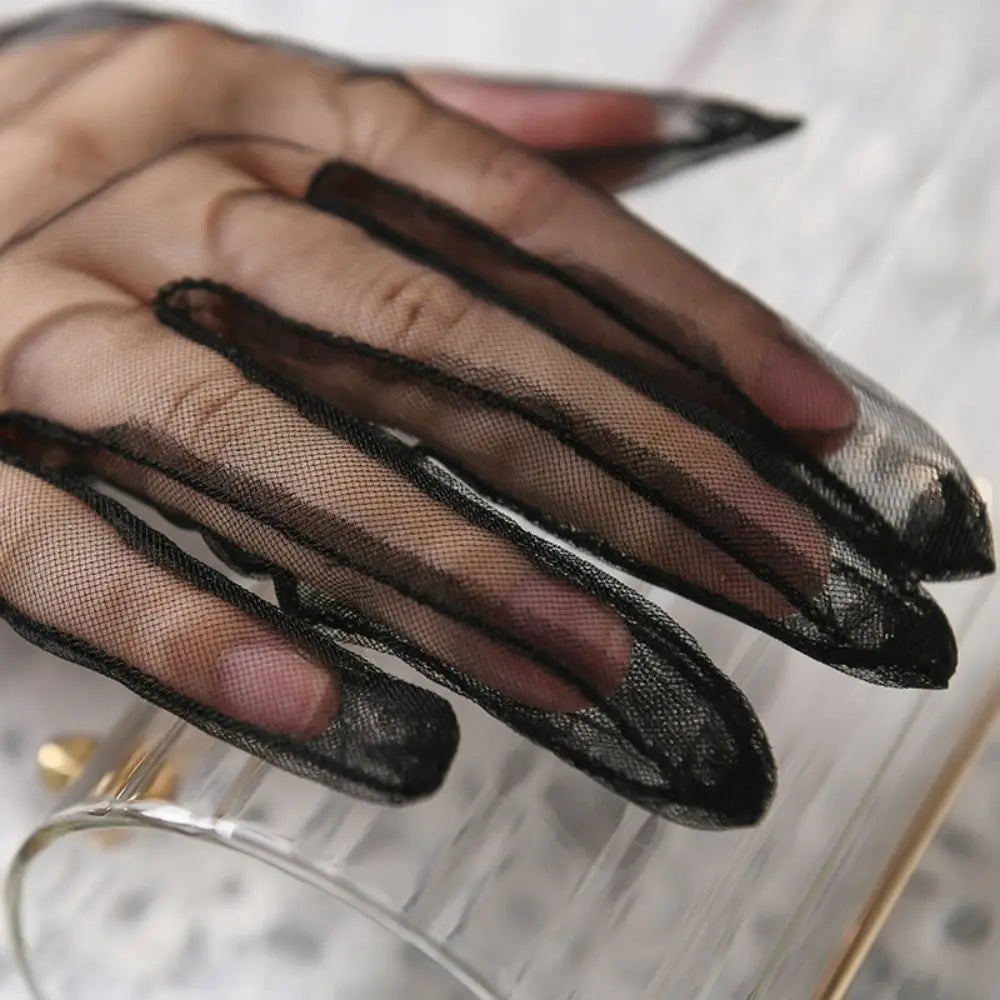 Elastic Transparent Women Tulle Gloves Ultra Thin Short Gauze Lace Vue