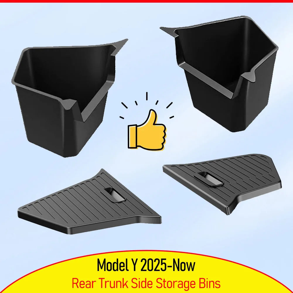 For Tesla Model Y Juniper Trunk Organizer Side Storage Box Bin Organizer Flocked TPE Mat Anti-dirty 2025 2026 Travel Accessories Vue