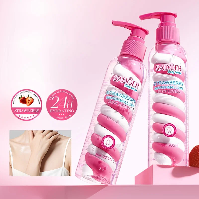 1 Bottle of 200ml Strawberry Marshmallow Body Lotion, a Deeply Moisturizing Formula Suitable for All Light Beige Skin Tones, Non-Greasy Moisturizing Cream with a Creamy Fragrance, Ideal as a Holiday Gift, Suitable for Both Me Vue