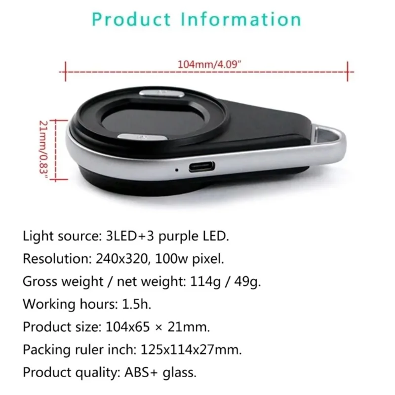Digital Display Magnifying Glass 100X Digital Magnifying Glass 60X Pocket Microscopeabkw Vue