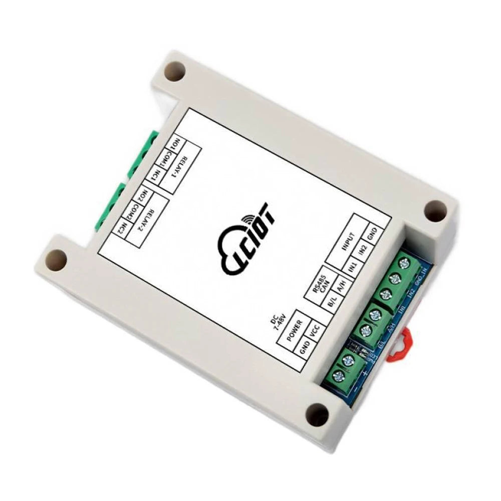 DC7-48V RS485 CAN Dual Channel Relay Module 2IN 2OUT NO NC Serial Port Control Support Modbus RTU Optocoupler Input DC3.3-24V Vue