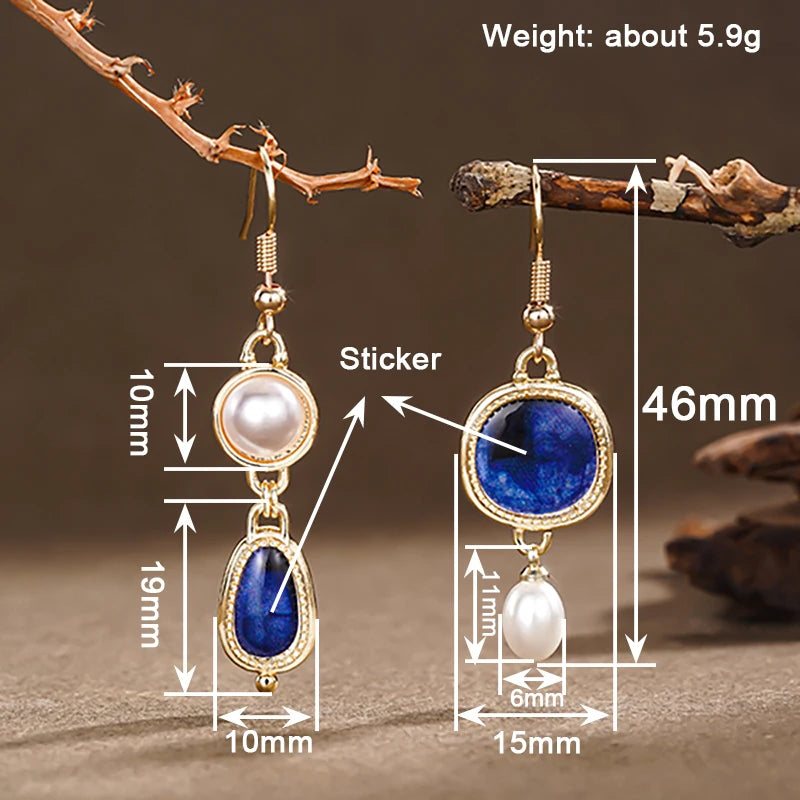 Huitan Blue Cubic Zirconia Drop Earrings | Bohemian Party Drop Earrings Vue